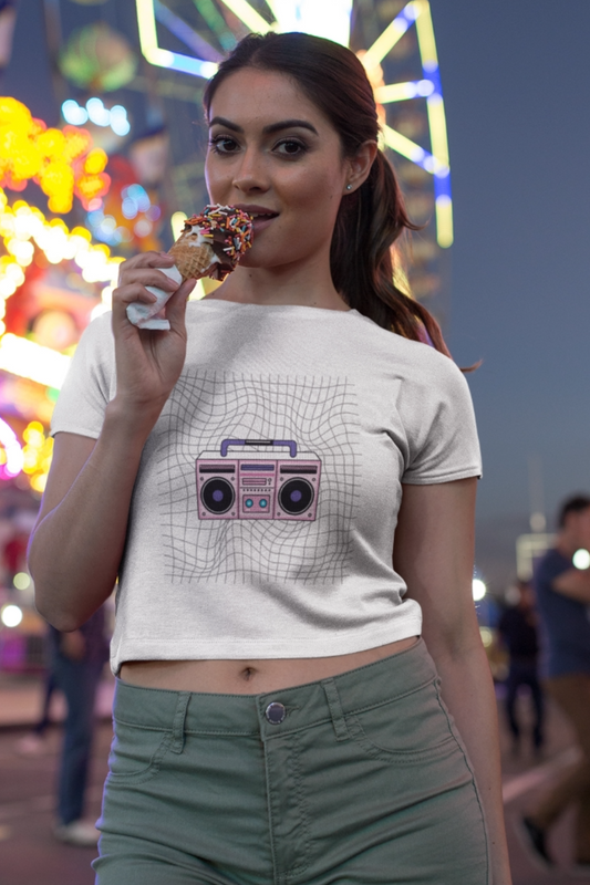 Dames Crop T-shirt Retro boombox