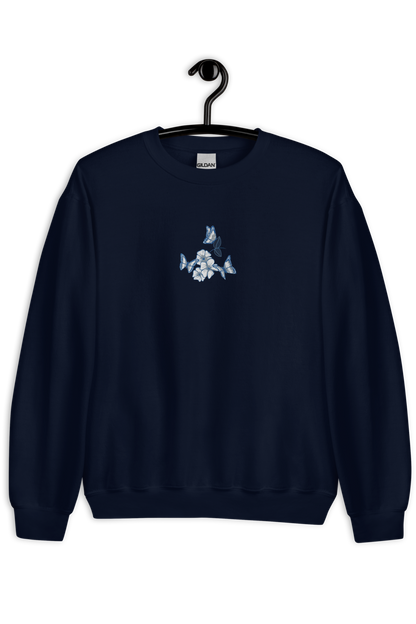 Dames Sweater Blue butterflies geborduurd