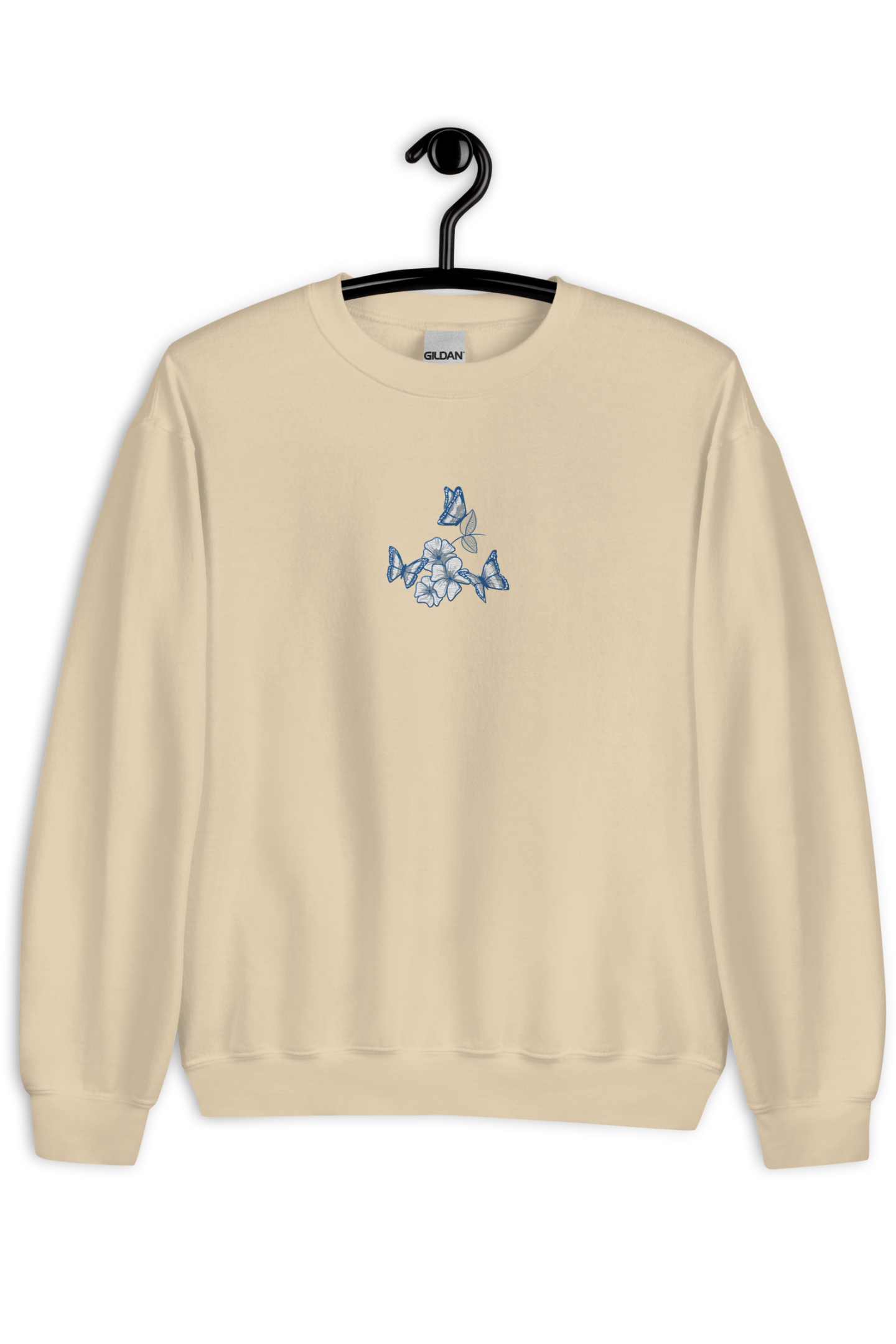 Dames Sweater Blue butterflies geborduurd